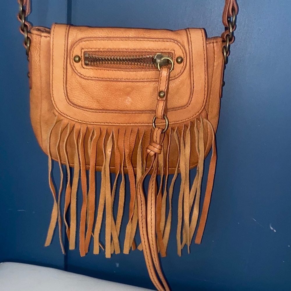 Steve Madden Fringed Tan Leather Crossbody Bag